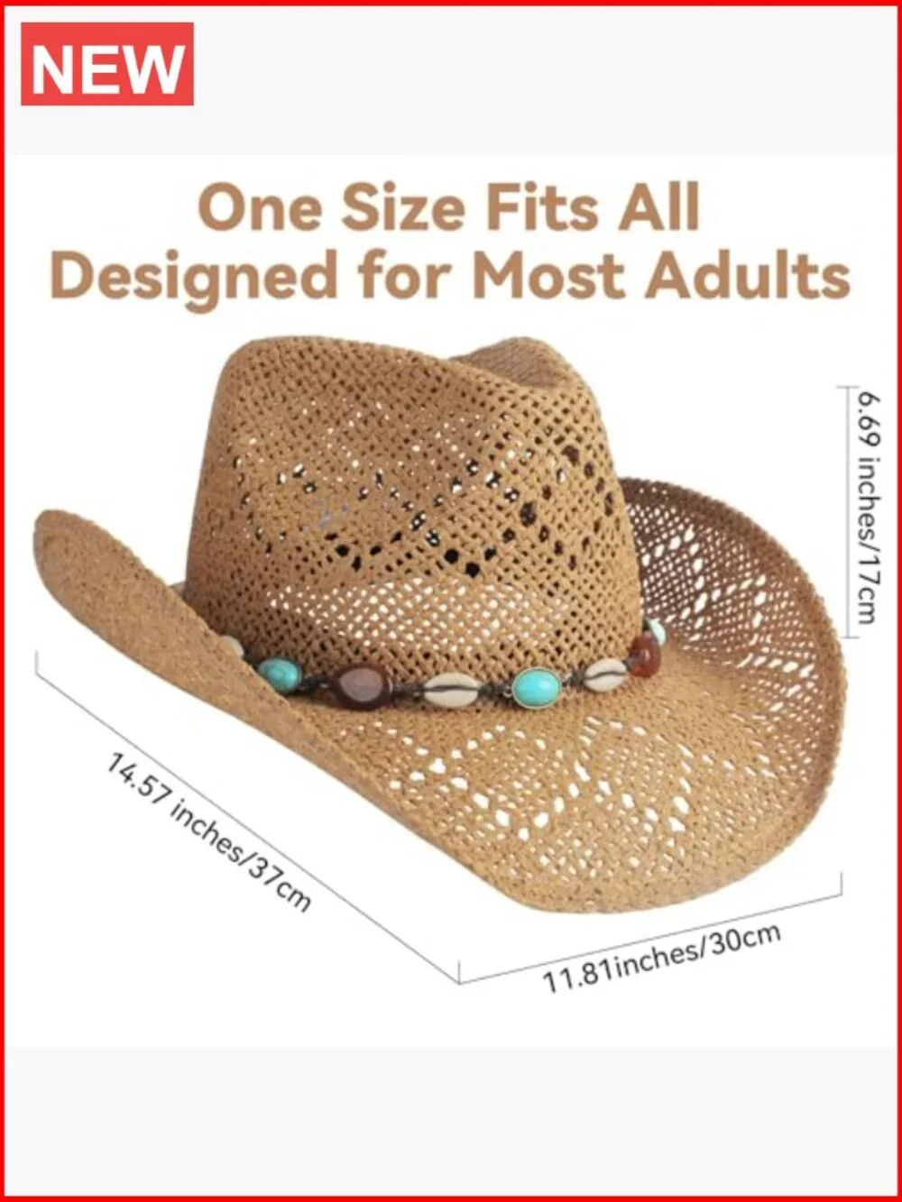 Straw Wide Brim Cowboy Hat with Shapeable Brim for Women - Picture 2 of 7